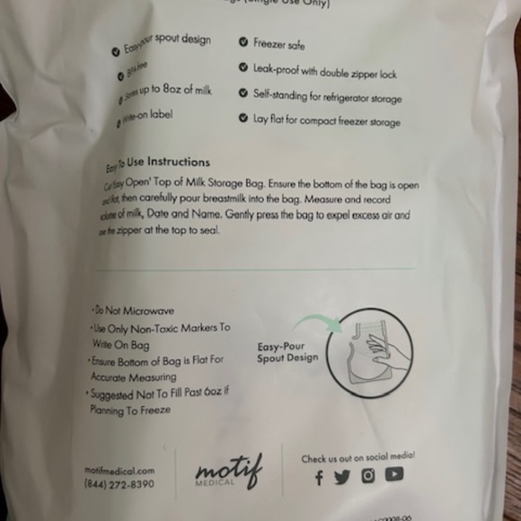 Motif Medical Milk storage bags  (x2)- 100 count each - New - Picture 3 of 5